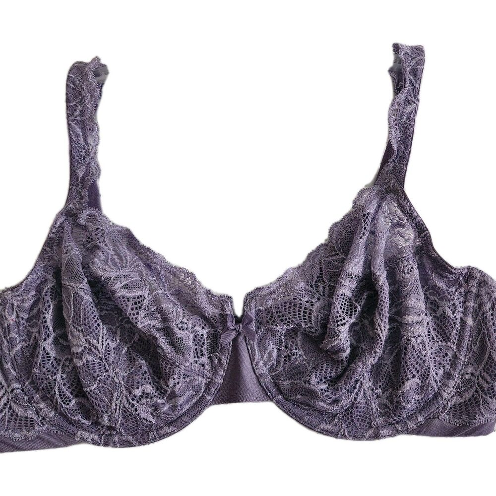 Bali Womens Bra 40C Purple Lace UW Style 6543 Unlined Deep v Front